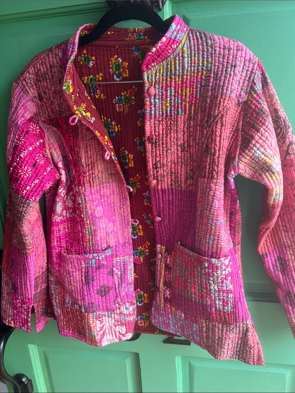 Women's Vibrant Pink Quilted Kantha Utility Jacket